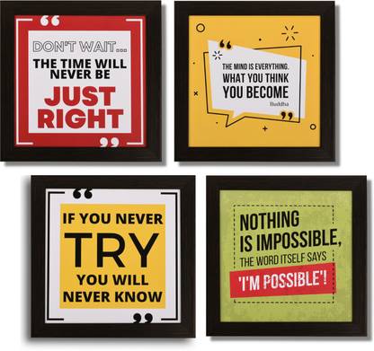 Wall Hanging Motivational Frames, Frame with Quotes for Wall for Entrepreneurs, Students, Business, Trading Set of 4 Paper Print
