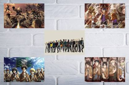Attack on Titan Anime Poster, AOT All Character poster For Gaming Room ,Shingeki ni Kyojin Self Adhesive Anime Poster, Animation Poster, Laminated Anime Poster, Pack of 5 3D Poster