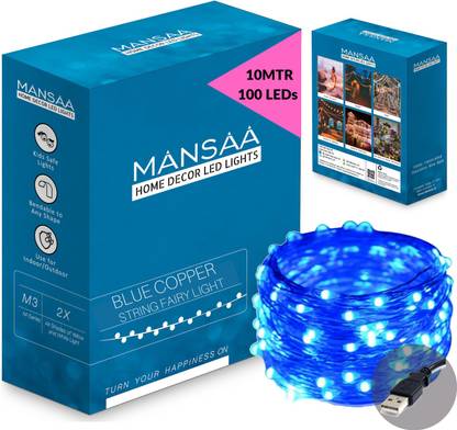MANSAA 100 LEDs 10.06 m Blue Steady String Rice Lights