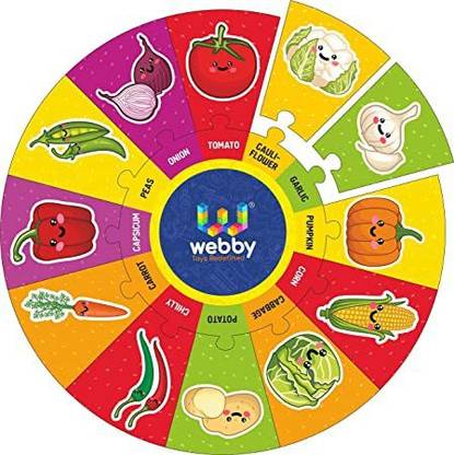 Lattice Vegetables Wooden Round Jigsaw Puzzle,13 Pcs
