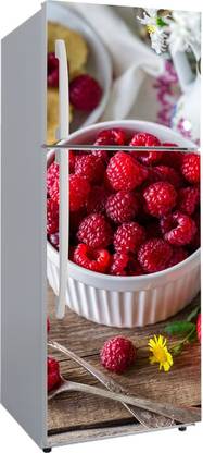 Ainan Decor 74 cm Beautiful Red Strawberry Background Kitchen Fridge Sticker Decorative Refrigerator Door Wallpaper Poster self Adhesive Vinyl Fridge wrap Decorative Wall Sticker (PVC Vinyl Multicolor) Size 60x160 cm Self Adhesive Sticker