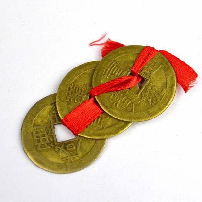 Nulomi Metal Chinese Feng Shui Ching Amulet Good Luck Coins - 3 pcs Decorative Showpiece  -  1 cm