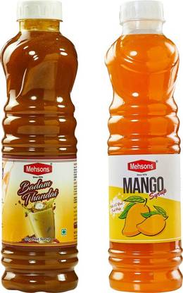 Mehsons Badam Thandai & Mango Fruit Syrup 750ml each (Combo Pack) Badam Thandai & Mango