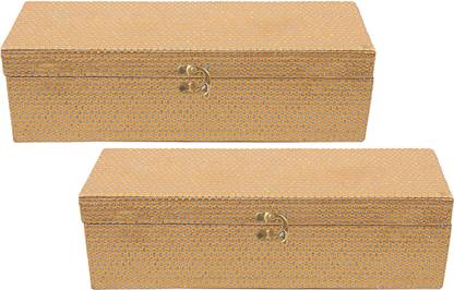 KUBER INDUSTRIES Wooden Glitter Dot Design 1 Rod Bangle Box/Case With SwingArmLock-Packof2 (Gold) Make up, Jewellery Vanity Box