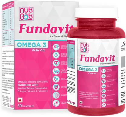 Nuts&Bolts Fundavit Omega 3 Fish Oil with AloeVera, Vitamin A, E, Collagen for Immunity