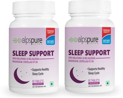 ALPSPURE Sleep Support with Melatonin , valerian, Magnesium, centella & vit B6 -120 Tablets