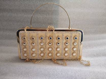 Swaroop Ladies wedding, evening party hand bag golden colour Sling Bag