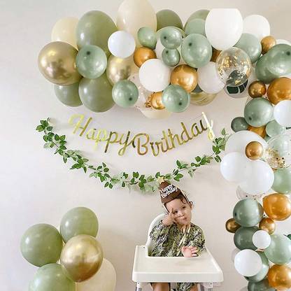 R G ACCESSORIES Olive green happy birthday decoration combo kit set of 49