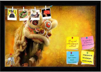 Artzfolio Lion Dance Notice Pin Board Soft Board with Push Pins Cork Bulletin Board