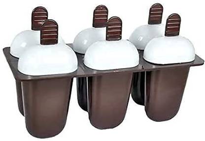 SAJAG Plastic Ice Candy Kulfi Popsicle Maker Moulds Set with 6 Cups Brown Cup Cake Maker Cake Maker