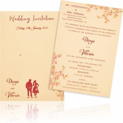 KING OF CARDS Single Sheet Wedding Invitation Cards 21.5 X 15.00 Cm (set of 50) Greeting Card