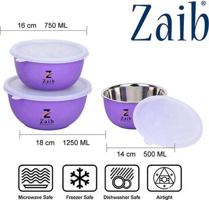 Zaib microwave safe steel bowl set with Lid food container storage bowls Pack of 3 Thermoware Casserole Set