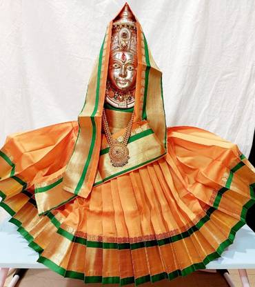 AlbaFasshon Navratri Devi(Yellow) Kalash Saree, Maa Durga, Laxmi and Saraswati Dress Dress