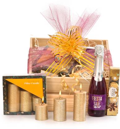 Giftrend Mocktail Party Gift Hamper With Champagne For Celebrations/Party/Birthday Wooden Gift Box