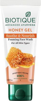BIOTIQUE Honey Gel Soothe & Nourish Foaming Face wash | Soap Free Formula | Reduce Dryness | 100% Botanical Extracts | Suitable for All Skin Types | 100ml Face Wash