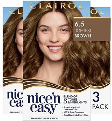 Clairol Nice'n Easy Permanent Hair Dye, 6.5 Lightest Brown Hair Color, 3 Count , Golden