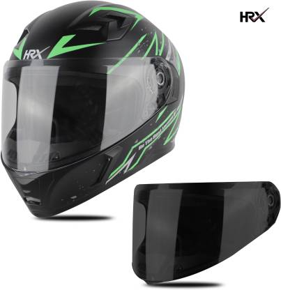 HRX XTRM Full Face Clear Visor + Smoke Visor Air ventilated ISI Marked Decal Motorbike Helmet  (MAT BLACK GREEN)