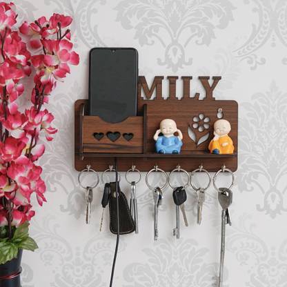 THAGU KI DUKAN family heart flower design 1 box 7 hook kry holder Wood Key Holder