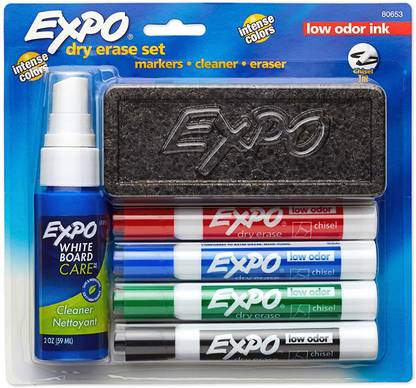 Expo Low Odor Dry Erase Markers With liquid & Duster Starter Kit