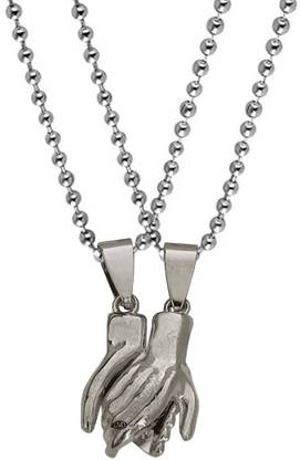 Shiv Jagdamba 2Pcs Hold Lovers Hands Magnetic Couple Necklace Sterling Silver Zinc, Metal Locket