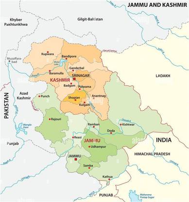 Jammu & Kashmir Map Multicolour Photo Paper Print Poster Photographic Paper Photographic Paper