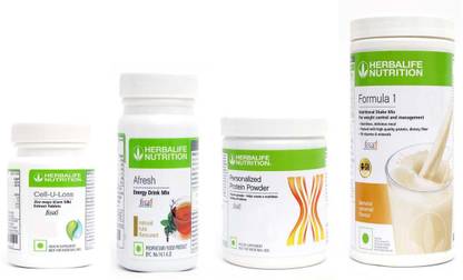 Herbalife Nutrition FORMULA-1SHAKE BANANACARAMEL-+PROTEIN POWDER 200+AFRESH -TULSI-+CELLULOSS -90 Protein Shake