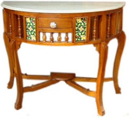 QA Antique Handicraft Teak Wood Half Round D Shaped Antique Traditional Look Size : 30x36x15 (HxWxD) Solid Wood Console Table