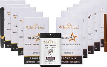White Leaf Premium Herbal Cigarettes Tobacco Free Regular & Clove Flavor(100 Stick, 1 Shot) Smoking Cessations