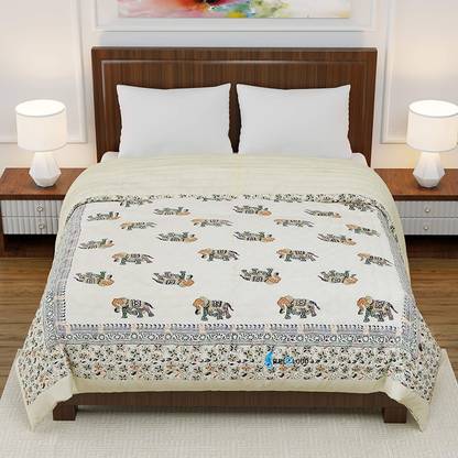 PF With Pickfully Jaipuri Hand Block and Screen Elephants Printed Summer,Winter Cotton Quilt Razai Cotton Batting