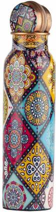 GOLDEN VALLEY Copper Water Bottle 1000 ml in Multi Colour Mandala Design Art Print Bottle 1000 ml Copper Bottle