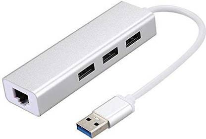 Flukey telecom USB 3.0 to RJ45 Ethernet LAN Adapter with 3 Port USB Hub - Silver USB 3.0 to RJ45 Ethernet LAN Adapter with 3 Port USB Hub - Silver Ethernet