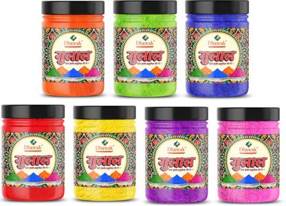 Dhawak Herbal Gulal Color 200g Each Total1.4 Kg Abir NonToxic Eco Friendly Holi Color Holi Color Powder Pack of 7