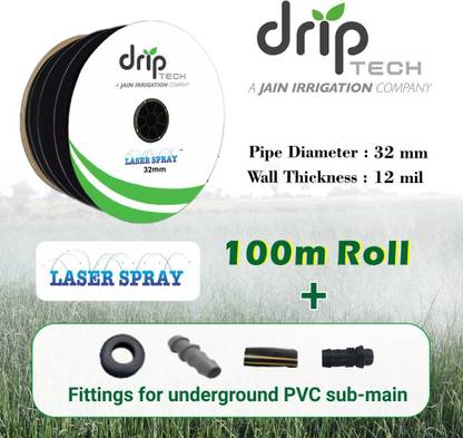 Driptech India Laser Spray, 32MM Rainpipe,100M with Fittings for PVC Underground submain Hose Pipe