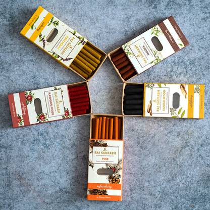 Raj Saurabh Set Of 5 Dhoop Sticks For Pooja, Mandir, Temple Sandalwood, Pine, Kashmiri Rose, Patchouli, Mogra