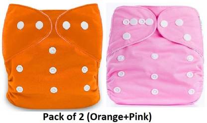 Flamfly 100%Cloth Diapers for Babies,Reusable,Washable&Adjustable(Newborn,Orange+Pink)