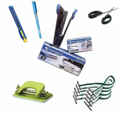 KRASHTIC Office Kit for office and school Punch, Stapler, 5 Pack of Pin, Cutter, etc.  Office Set
