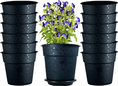 DOAP Plastic Flower Pots With Tray, 6.6 Inch For Balcony, Terrace, Home & Gardening Plant Container Set