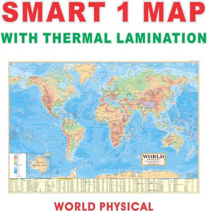 ENGLISH PHYSICAL MAP OF WORLD | Laminated English Map | Map Size (40inch * 28inch Rolled in Safety Cardboard Tube) Paper Print | Best Useful for UPSC, SSC, IES and other competitive Exams. Paper Print