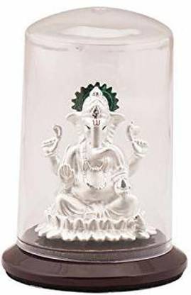 SILVERSPOT JEWEL 999 Pure Silver Ganesha/Vinayaka Beautiful Idol with Acrylic Base Decorative Showpiece  -  12 cm