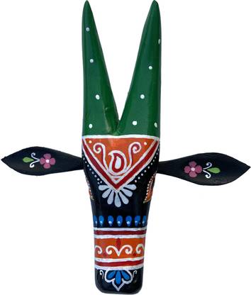 handicart Wooden cow head/Nandi Hand painted 7inches Decorative Wall Hanging Showpiece