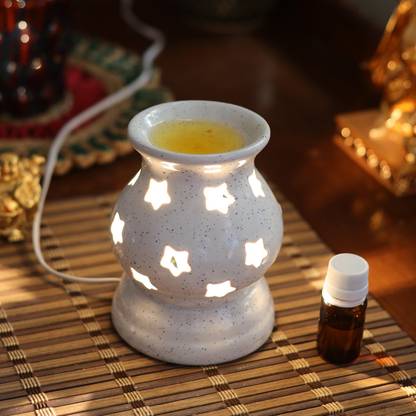 Bright Shop Diffuser Set Ceramic Electric Diffuser Star Matki Oil Burner With 10 ml Rose Aroma Oil, Diffuser Set Diffuser Set Ceramic Electric Diffuser Cut Design Oil Burner With 10 ml Rose