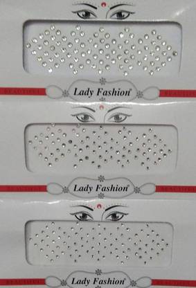 Parveen Enterprises Mix Size Fancy Silver Colour Stone Bindi Set of 3 Pack For Women and Girls -- Silver Bindis