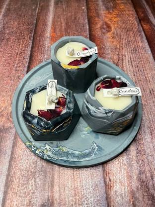 Candour Natural scented candles (set of 3 candle with base plate), 100% natural soy wax, Candle