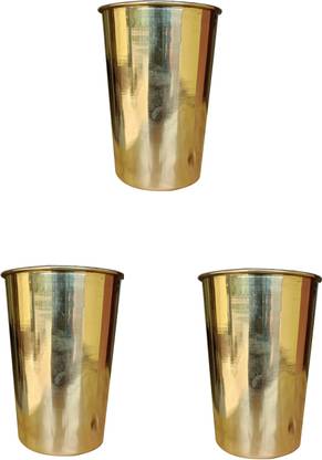 Craft World (Pack of 3) Pure Brass Glass | Brass Utensils with Health Benefits, 300 ml Glass Glass Set Water/Juice Glass