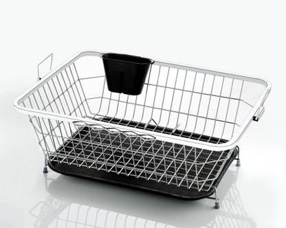 SMART SLIDE Dish Drainer Kitchen Rack Steel Stainless Steel Dish Drainer Rack with Drip Tray/Bartan Rack With Cutlery holder