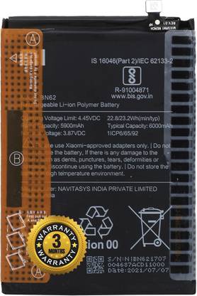 Zoronic Mobile Battery For  Xiaomi Mi BN62 Redmi Note 9 4G | Redmi Note 9T | Poco M3