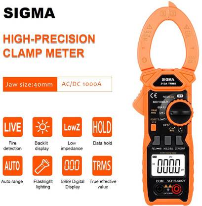 SIGMA AC DC Clamp Meter 313 A TRMS, Current upto 1000A Digital Multimeter