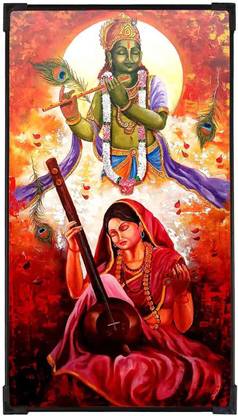 FURNATO Home Decor | UV Coated MDF of Wonderful Mirabai & Shri Krishna Picture Painting Digital Reprint 12 inch x 6.5 inch Painting