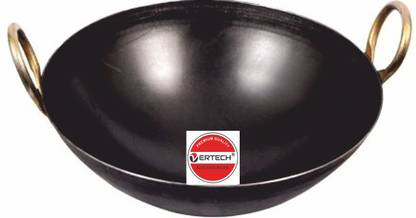 CSNA INDIA 100% Natural iron deep kadhai with golden handle 3000 ml Kadhai 30 cm diameter 3 L capacity