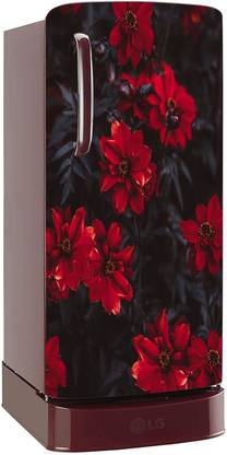 Ainan Decor 60.96 cm Natural Red Flowers Single Door Fridge Sticker (60x120 cm) Self Adhesive Sticker